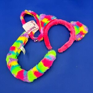 NWT Rainbow Faux Fur Cat Ear Headband Tail Collar 3 Piece Set NEW Claire's Neon
